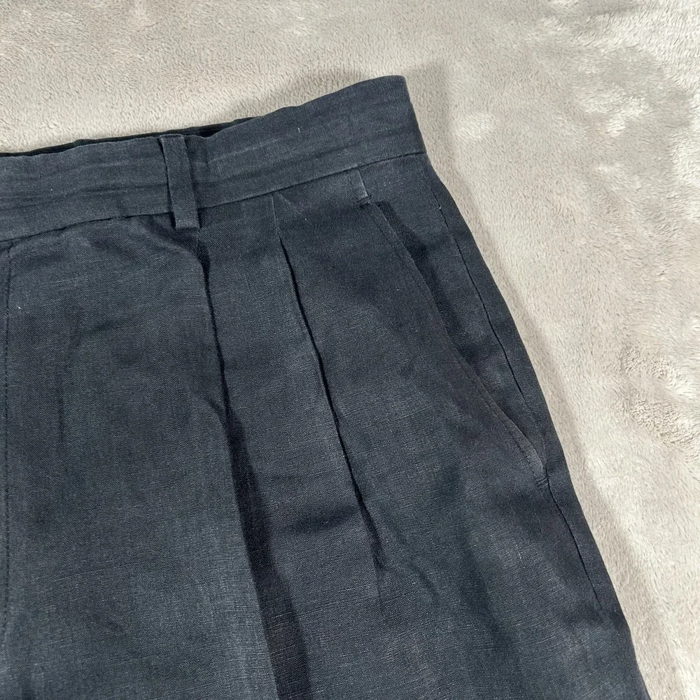 J. Crew Mens Vintage 100% Linen Pleated Cuffed Pants Black 36x30 Old Money